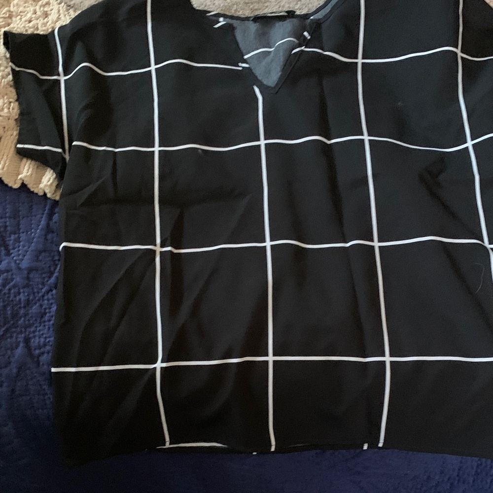 SHEIN Black and White Checkered Blouse